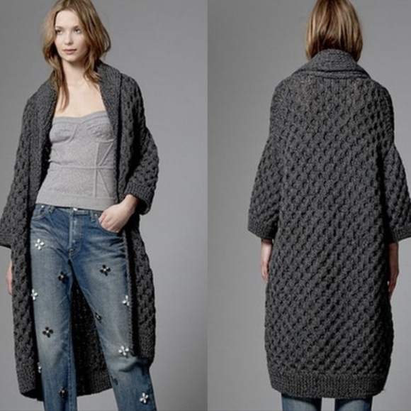 S-L Rare Kim Haller Heavy Knit Merino Wool Blend Open Front Cardigan MSRP $600 - Picture 2 of 16